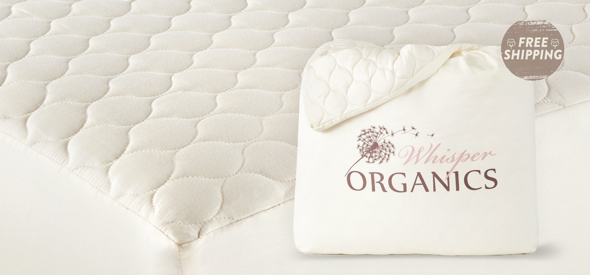 Whisper Organics, 100% Organic Cotton Mattress Protector - Breathable Cooling Quilted Fitted Mattress Pad Cover, GOTS Certified- Ivory Color, 17