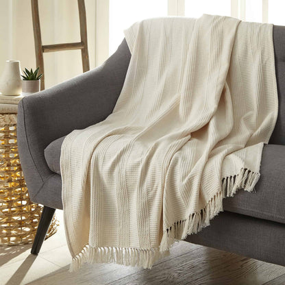 Organic Cotton Throw with Tassels Whisper Organics