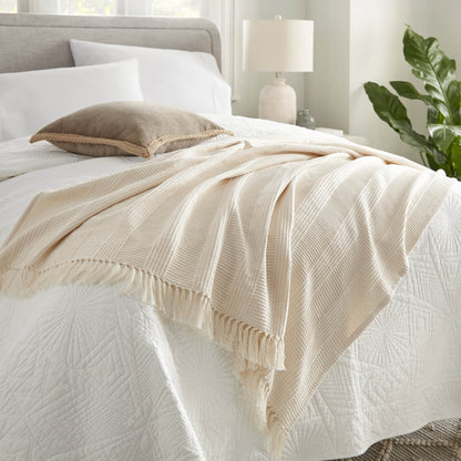 Organic Cotton Throw with Tassels Whisper Organics
