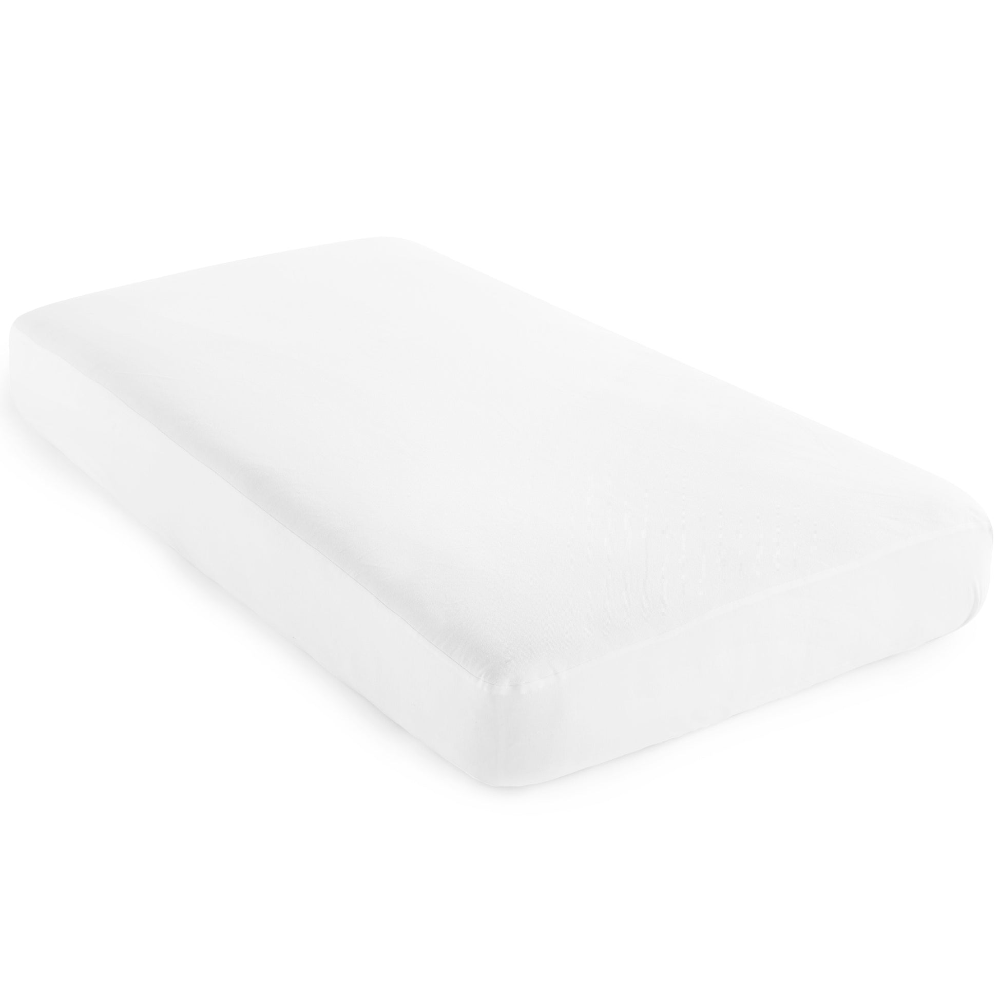 White GOTS organic cotton waterproof pique knit crib mattress cover on mattress with soft pique knit surface